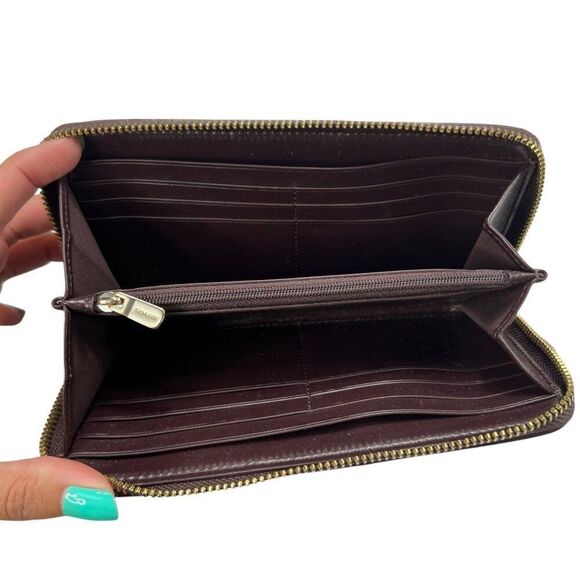 Coach Signature C Patent Leather Zip-Around Wallet Accordion Wallet Brown - Picture 5 of 9